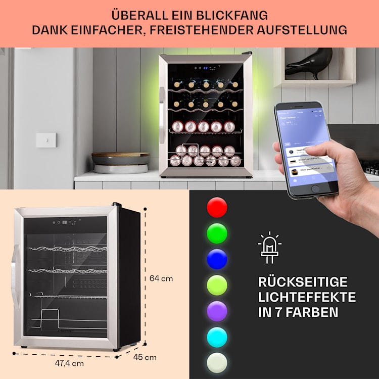 Coachella 60 Kühlschrank 60 Liter WiFi-Funktion Hintergrundbeleuchtung 60 Ltr | Edelstahl