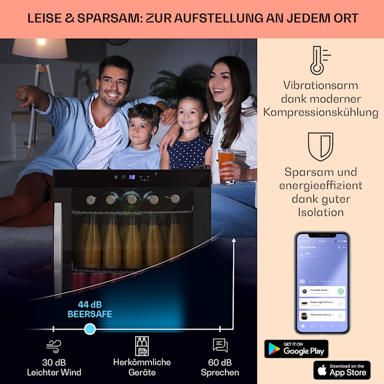 Coachella 50 Weinkühlschrank 47 Liter WiFi-Funktion Hintergrundbeleuchtung Edelstahl 50 Ltr | Schwarz