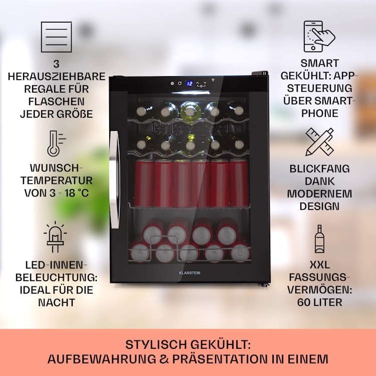 Coachella 60 Kühlschrank 60 Liter WiFi-Funktion Hintergrundbeleuchtung 60 Ltr | Schwarz