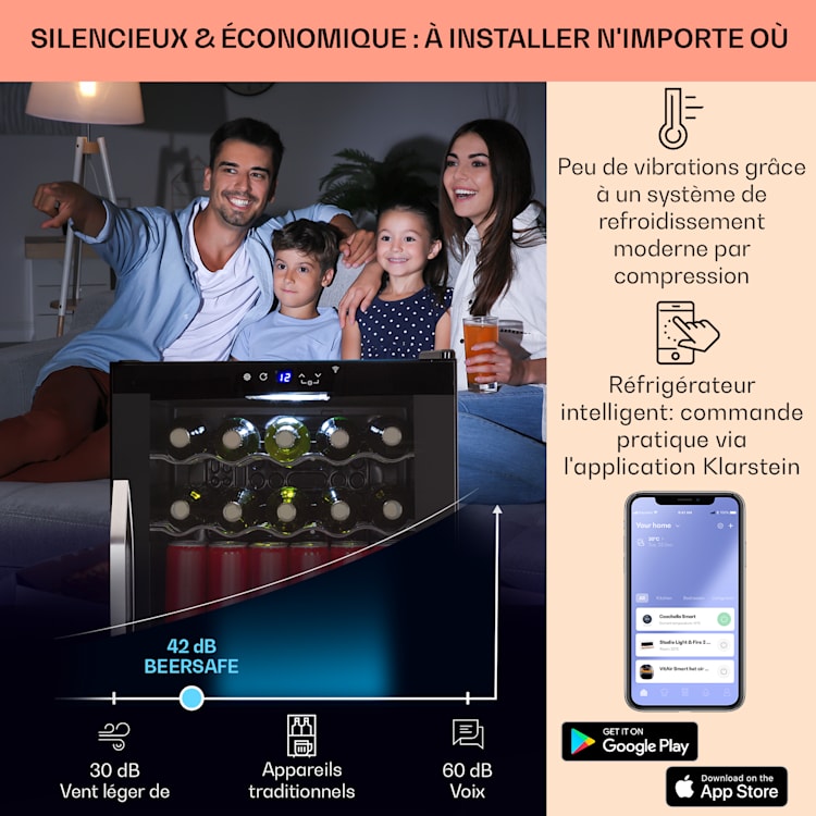 Coachella 60 Réfrigérateur 60 litres fonction WiFi rétro-éclairage 60 L | Noir