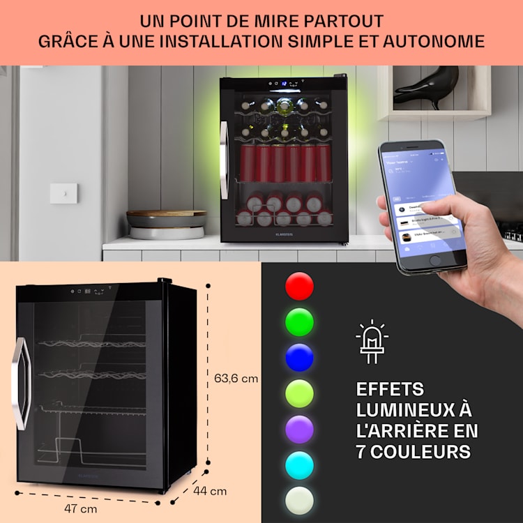 Coachella 60 Réfrigérateur 60 litres fonction WiFi rétro-éclairage 60 L | Noir