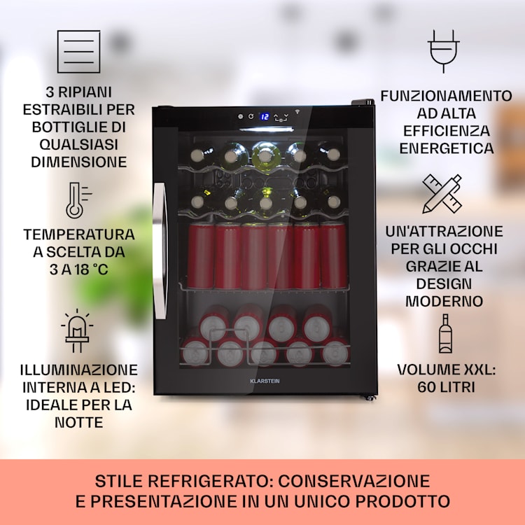 Coachella 60 - Frigorifero, 60 litri, funzione WiFi, retroilluminazione 60 Ltr | Nero