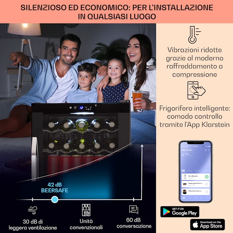 Coachella 60 - Frigorifero, 60 litri, funzione WiFi, retroilluminazione 60 Ltr | Nero