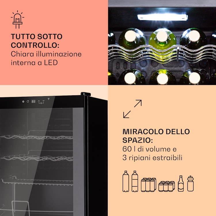 Coachella 60 - Frigorifero, 60 litri, funzione WiFi, retroilluminazione 60 Ltr | Nero