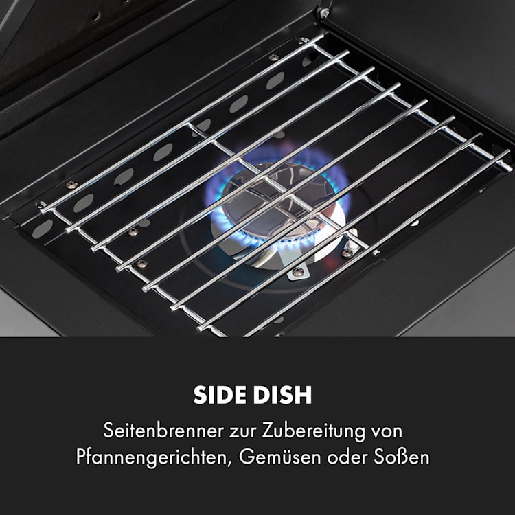 Valkyrie Gasgrill 3x3,2 + 2,9 kW Sichtfenster 54x42 cm Grill Edelstahl 4 Brenner
