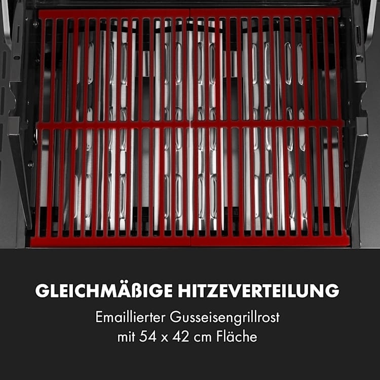 Valkyrie Gasgrill 3x3,2 + 2,9 kW Sichtfenster 54x42 cm Grill Edelstahl 4 Brenner