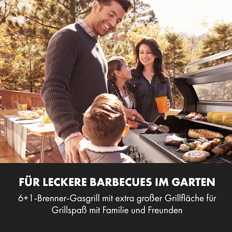 Valkyrie Gasgrill 6x3,2 + 2,9 kW Sichtfenster 94x42 cm Grill Edelstahl 7 Brenner