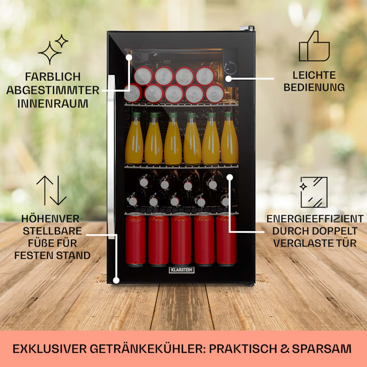 Beersafe XXL Onyx Kühlschrank 80 Liter 3 Böden Panoramaglastür 80 Ltr | Onyx