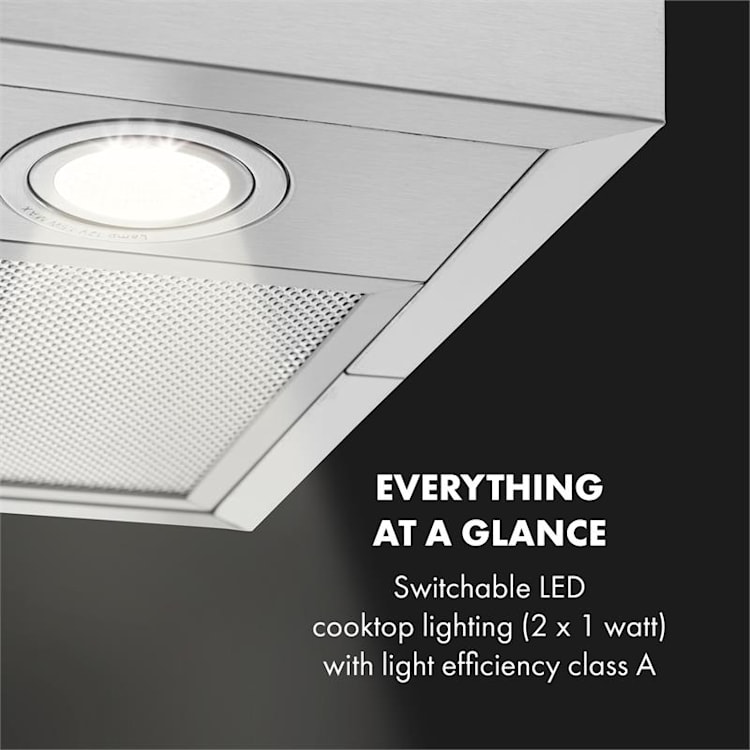 Structura Inselabzugshaube | EEK: A | Abluft/Umluft | 3 Stufen | Luftumwälzung: 641 m³/h max. | 41 x 35,5 cm | LED-Beleuchtung | optionale Ausstattung mit Aktivkohlefiltern | Dunstabzugshaube | Inselhaube | Edelstahl Silber