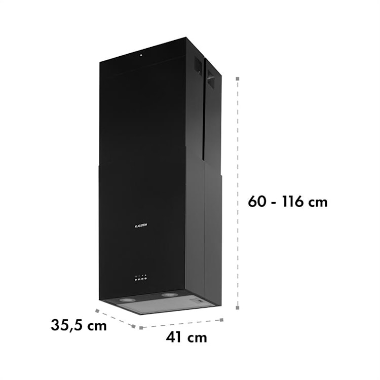 Structura Inselabzugshaube | EEK: A | Abluft/Umluft | 3 Stufen | Luftumwälzung: 641 m³/h max. | 41 x 35,5 cm | LED-Beleuchtung | optionale Ausstattung mit Aktivkohlefiltern | Dunstabzugshaube | Inselhaube | Edelstahl Schwarz