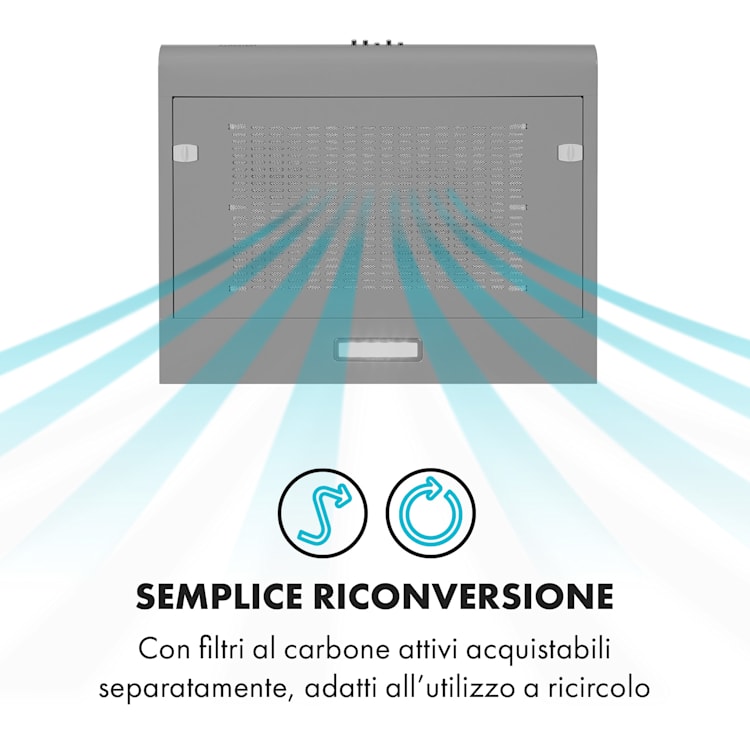 Capannina Cappa Sottopensile 60cm 166m³/h LED Acciaio Inox argento