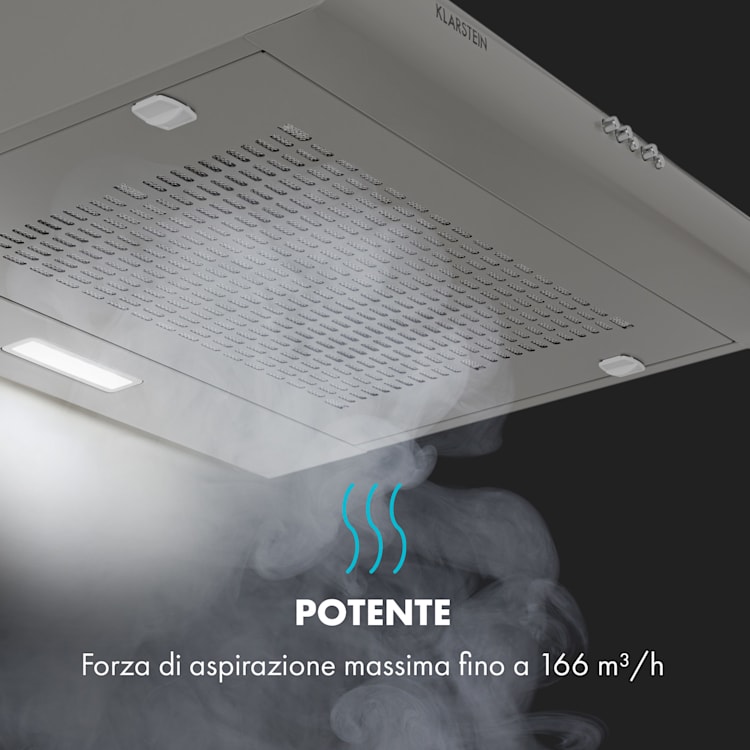 Capannina Cappa Sottopensile 60cm 166m³/h LED Acciaio Inox argento