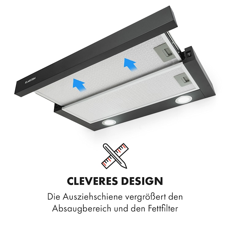 Viola Dunstabzugshaube Edelstahl 59,6 cm 612m³/h EEK A schwarz Schwarz