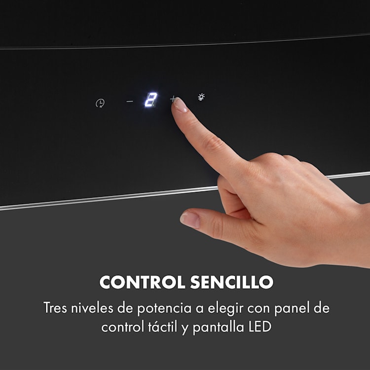 Antonia Campana extractora 90cm 350m³/h panel de control táctil EEC B vidrio color negro 90 cm | Negro