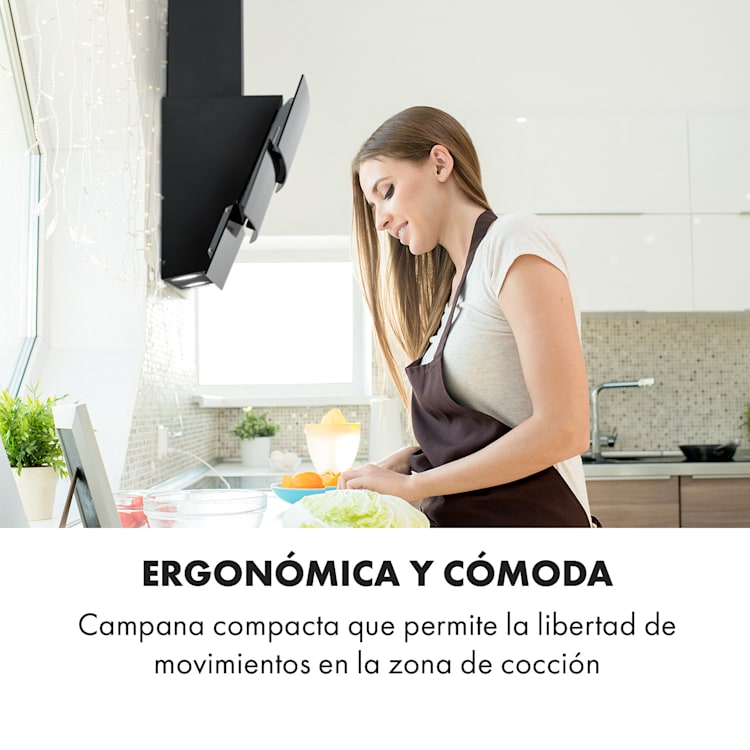 Antonia Campana extractora 90cm 350m³/h panel de control táctil EEC B vidrio color negro 90 cm | Negro