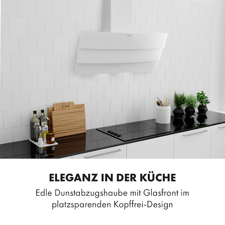 Antonia Dunstabzugshaube kopffrei 90cm 350m³/h Touch-Bedienfeld EEK B Glas weiß 90 cm | Weiß