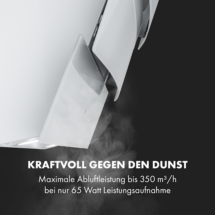 Antonia Dunstabzugshaube kopffrei 90cm 350m³/h Touch-Bedienfeld EEK B Glas weiß 90 cm | Weiß