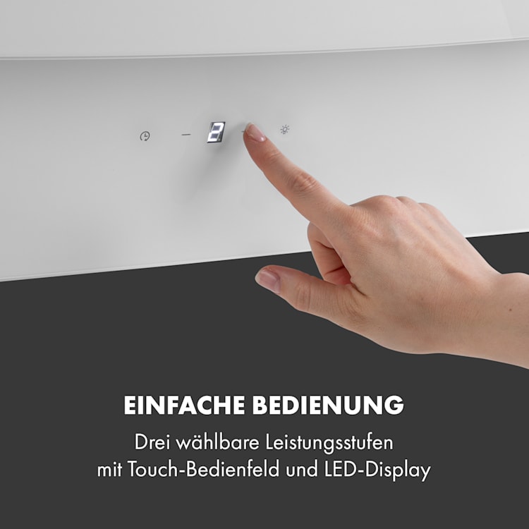 Antonia Dunstabzugshaube kopffrei 90cm 350m³/h Touch-Bedienfeld EEK B Glas weiß 90 cm | Weiß