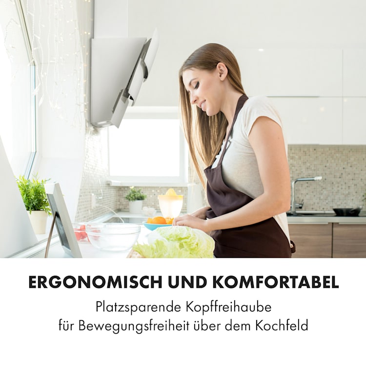 Antonia Dunstabzugshaube kopffrei 90cm 350m³/h Touch-Bedienfeld EEK B Glas weiß 90 cm | Weiß