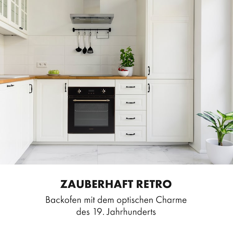 Elizabeth Einbaubackofen Retro 2200 Watt 70l Messingoptik Display Schwarz