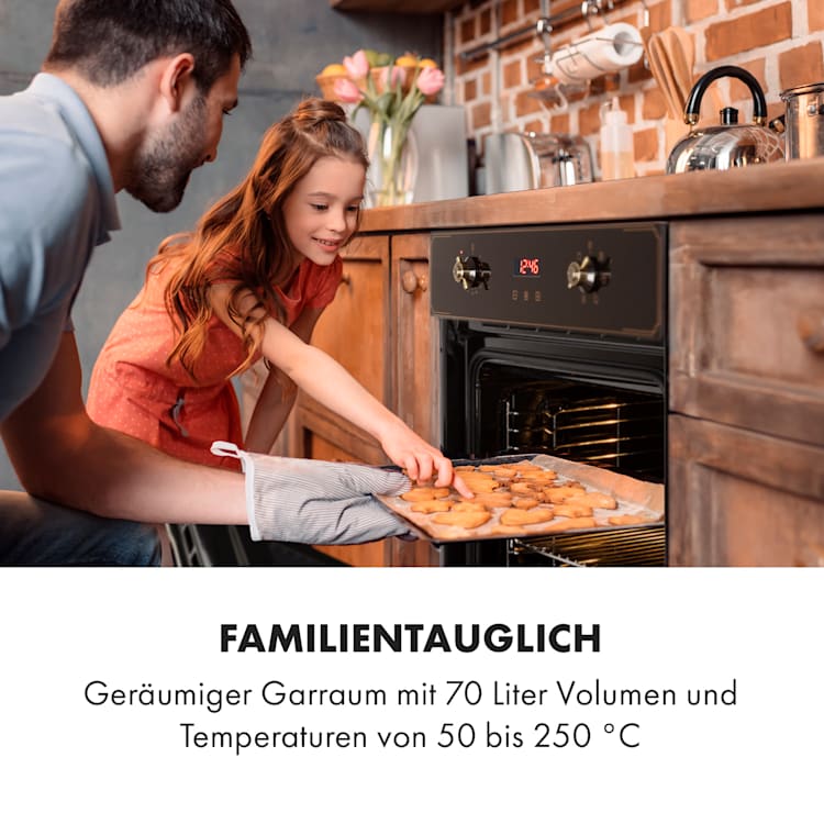 Elizabeth Einbaubackofen Retro 2200 Watt 70l Messingoptik Display Schwarz