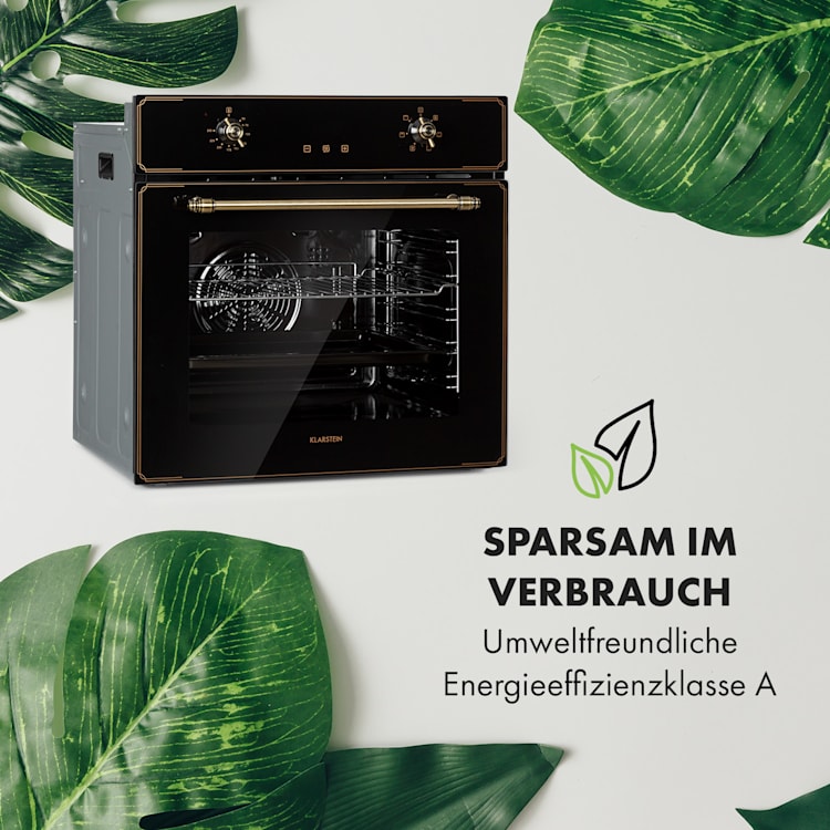 Elizabeth Einbaubackofen Retro 2200 Watt 70l Messingoptik Display Schwarz