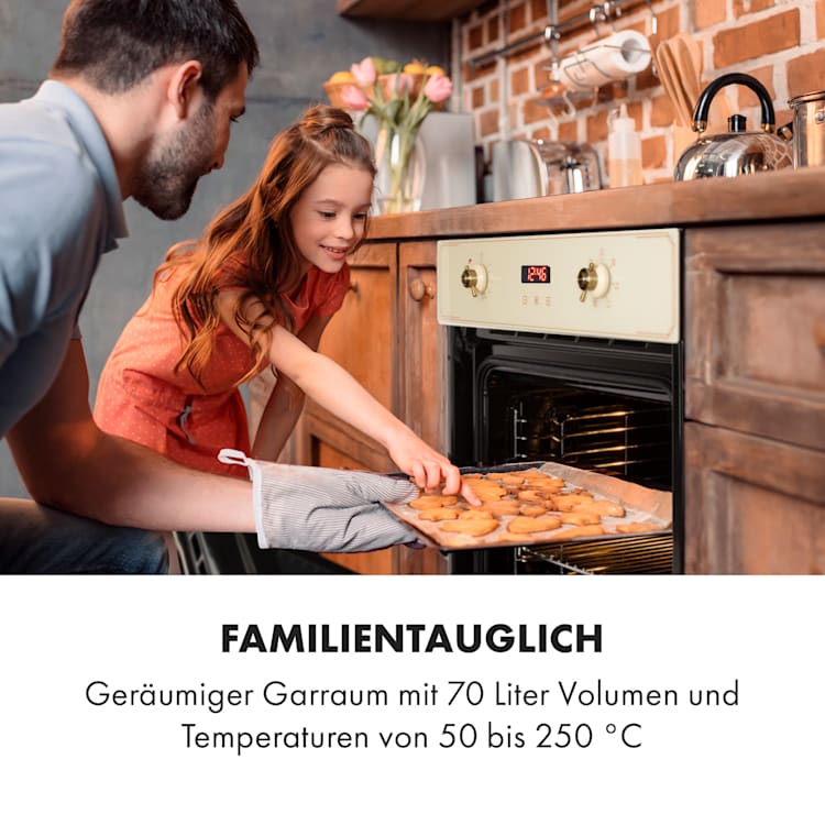 Elizabeth Einbaubackofen Retro 2200W 70L 50 - 250 °C Timer Display Creme