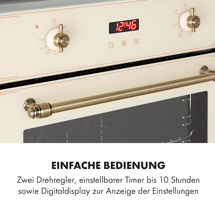 Elizabeth Einbaubackofen Retro 2200W 70L 50 - 250 °C Timer Display Creme