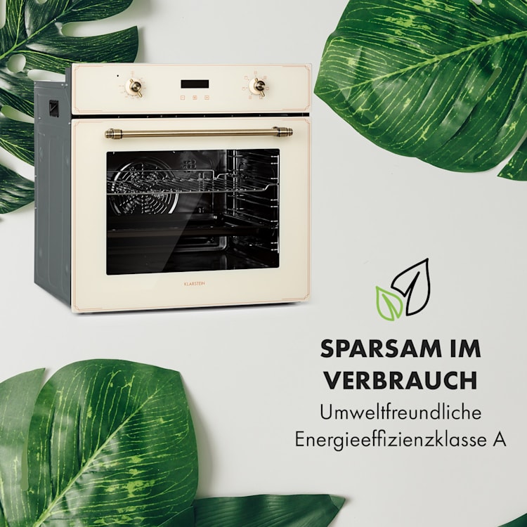 Elizabeth Einbaubackofen Retro 2200W 70L 50 - 250 °C Timer Display Creme