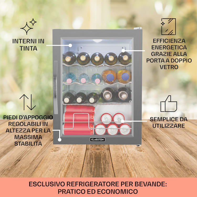 Beersafe XL Crystal White - Frigorifero, 60 litri, 4 ripiani, sportello panoramico in vetro, acciaio inox 60 Ltr | Crystal White