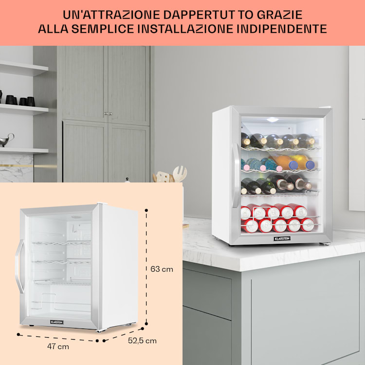 Beersafe XL Crystal White - Frigorifero, 60 litri, 4 ripiani, sportello panoramico in vetro, acciaio inox 60 Ltr | Crystal White