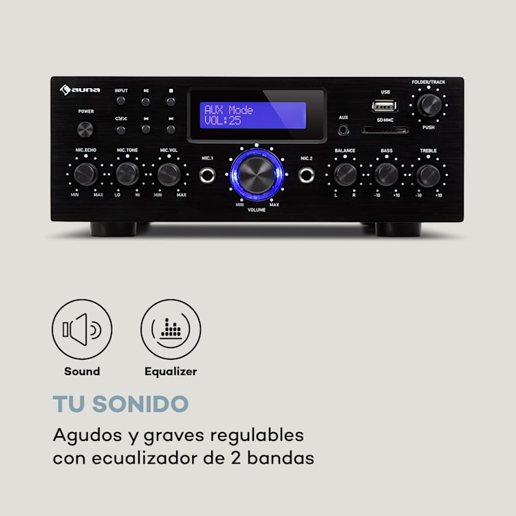 AMP-5 BT Amplificador de alta fidelidad de 2 x 50 W RMS BT 2 entradas para micrófonos Negro