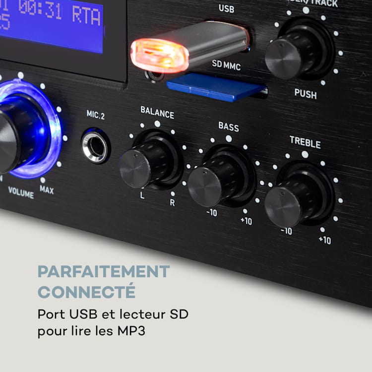 AMP-5 BT amplificateur HiFi 2 x 50 W RMS BT 2 x micro noir