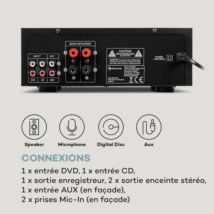 AMP-5 BT amplificateur HiFi 2 x 50 W RMS BT 2 x micro noir