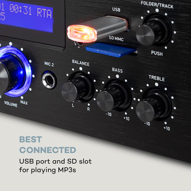 AMP-5 BT HiFi Amplifier 2 x 50 W RMS BT 2 x Mics Black