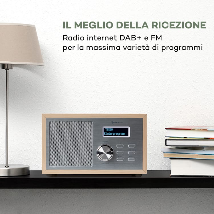 Ambient Radio DAB+/FM BT 5.0 AUX-In LCD Sveglia Effetto Legno marrone Pino