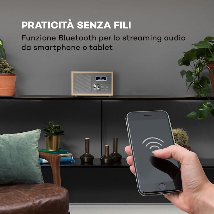Ambient Radio DAB+/FM BT 5.0 AUX-In LCD Sveglia Effetto Legno marrone Pino