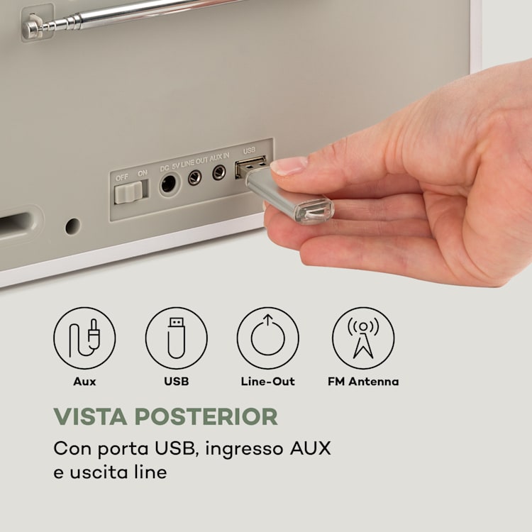 IR-260 Web Radio Wi-Fi USB AUX UPnP Display HCC 2.8" Telecomando bianco Bianco