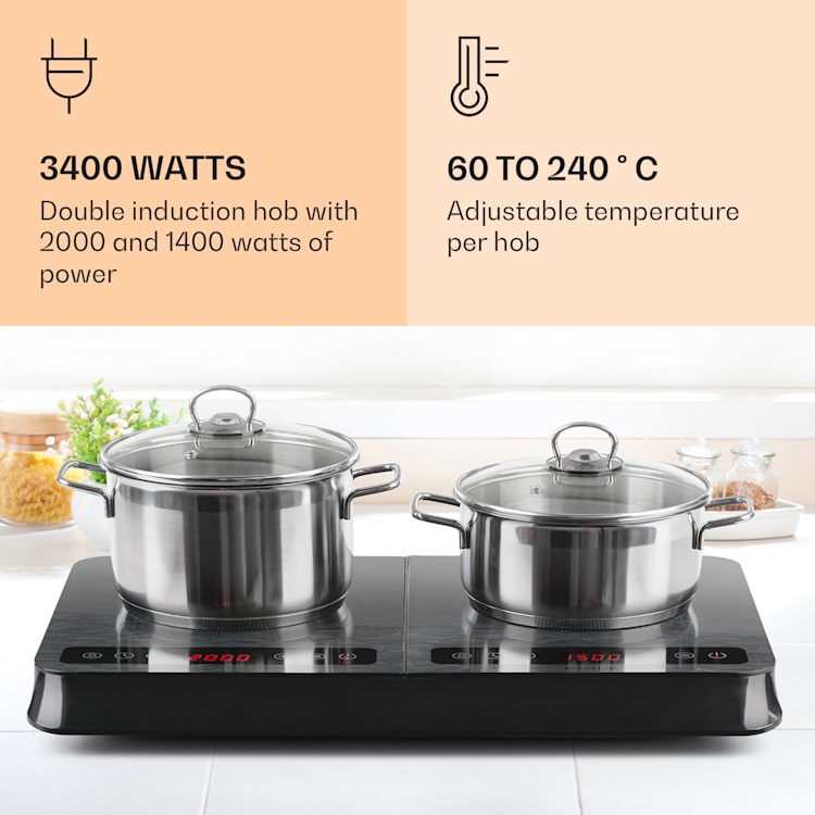 InnoChef Inductiekookplaat 3400W Touch Control Keramisch Glas Zwart Glas