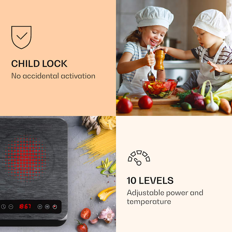 InnoChef Inductiekookplaat 3400W Touch Control Keramisch Glas Zwart Glas