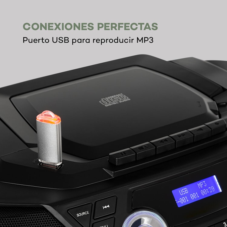 Roadie 2K Radiocasetera Reproductor de CD Radio DAB/DAB+ FM Bluetooth Negra Negro