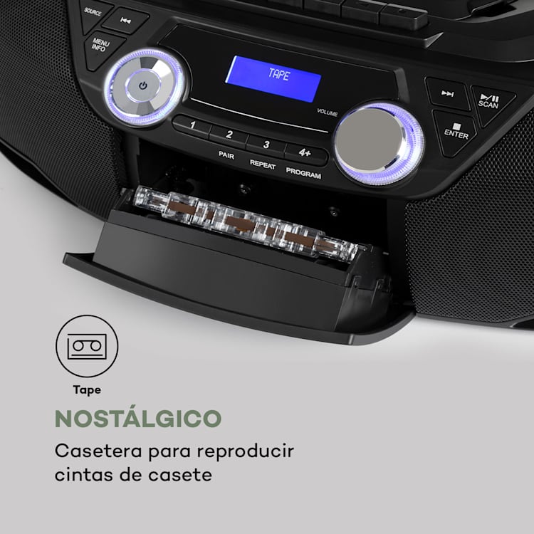 Roadie 2K Radiocasetera Reproductor de CD Radio DAB/DAB+ FM Bluetooth Negra Negro