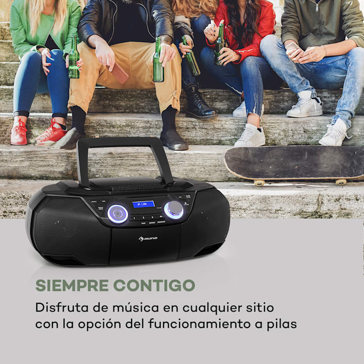 Roadie 2K Radiocasetera Reproductor de CD Radio DAB/DAB+ FM Bluetooth Negra Negro