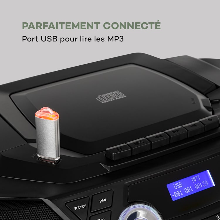 Roadie 2K Boombox cd-speler radiocassetterecorder DAB/DAB+ FM Bluetooth zwart Zwart