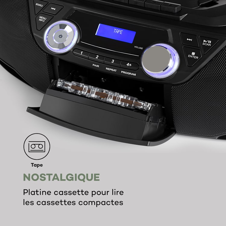 Roadie 2K Boombox cd-speler radiocassetterecorder DAB/DAB+ FM Bluetooth zwart Zwart