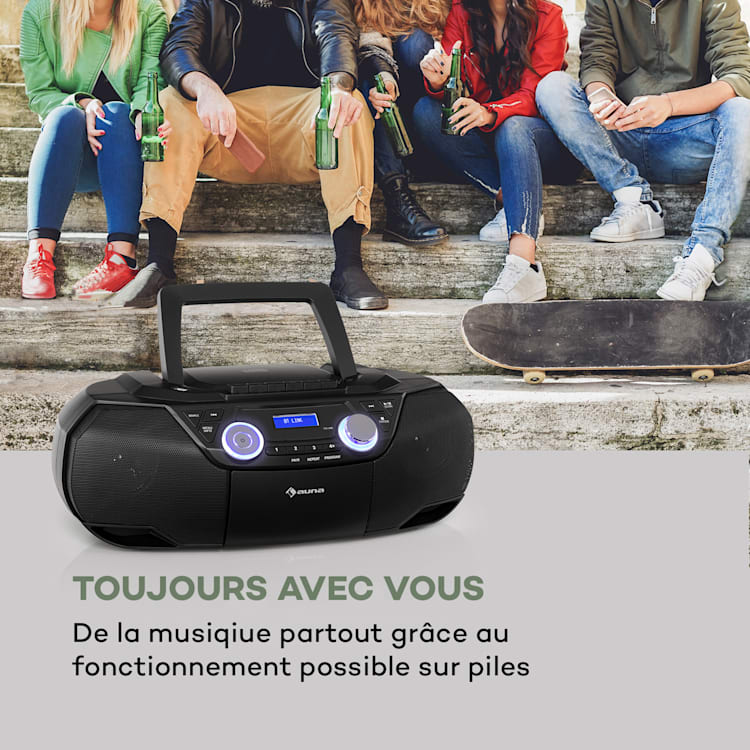 Roadie 2K Boombox cd-speler radiocassetterecorder DAB/DAB+ FM Bluetooth zwart Zwart