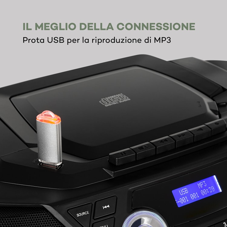 Roadie 2K Boombox Lettore CD Cassette DAB/DAB+ FM Bluetooth nero Nero