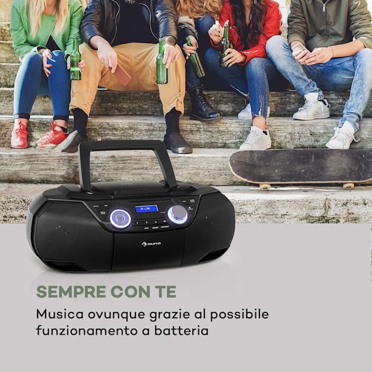 Roadie 2K Boombox Lettore CD Cassette DAB/DAB+ FM Bluetooth nero Nero