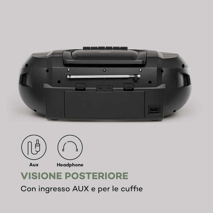 Roadie 2K Boombox Lettore CD Cassette DAB/DAB+ FM Bluetooth nero Nero