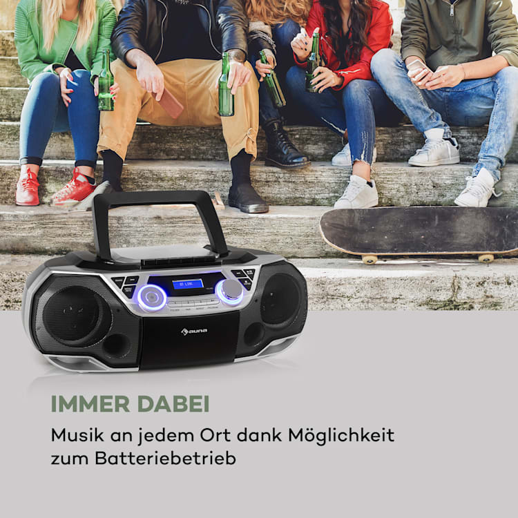 Roadie 2K Boombox CD-Player Kassettenradio DAB/DAB+ UKW Bluetooth silber Silber